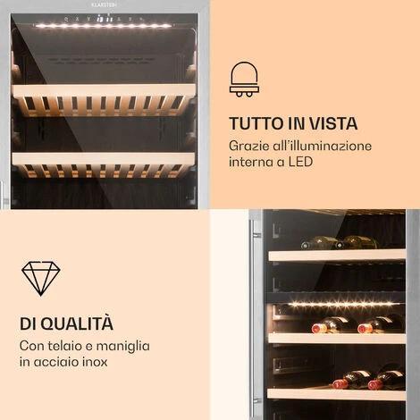 Klarstein Reserva 166 Duo - Frigorifero Per Vini, 166 Bottiglie, 379 Litri, 2 Zone, Touch 4 Klarstein Reserva 166 Duo - Frigorifero Per Vini, 166 Bottiglie, 379 Litri, 2 Zone, Touch - immagine 2
