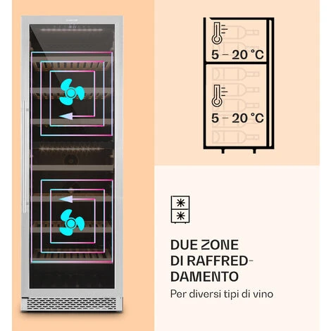 Klarstein Reserva 166 Duo - Frigorifero Per Vini, 166 Bottiglie, 379 Litri, 2 Zone, Touch 5 Klarstein Reserva 166 Duo - Frigorifero Per Vini, 166 Bottiglie, 379 Litri, 2 Zone, Touch - immagine 3