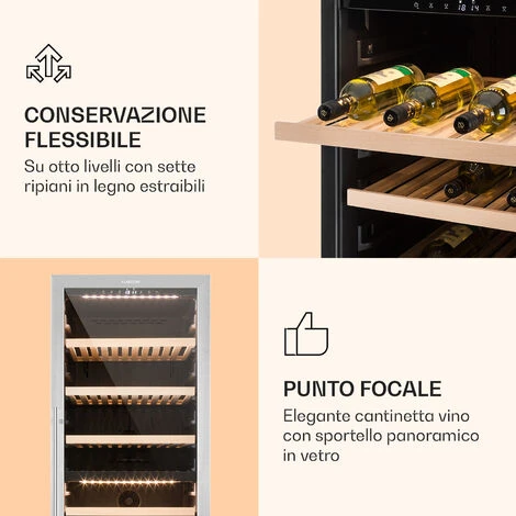 Klarstein Reserva 166 Duo - Frigorifero Per Vini, 166 Bottiglie, 379 Litri, 2 Zone, Touch 7 Klarstein Reserva 166 Duo - Frigorifero Per Vini, 166 Bottiglie, 379 Litri, 2 Zone, Touch - immagine 5
