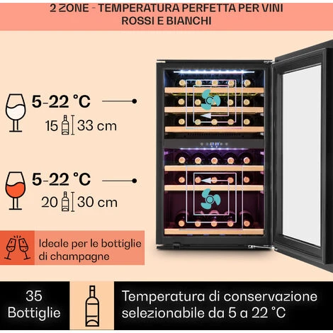 Klarstein Vinsider 35D Cantinetta Frigo A Incasso 128 Litri 41 Bottiglie Di Vino 2 Zone 5 Klarstein Vinsider 35D Cantinetta Frigo A Incasso 128 Litri 41 Bottiglie Di Vino 2 Zone - immagine 3