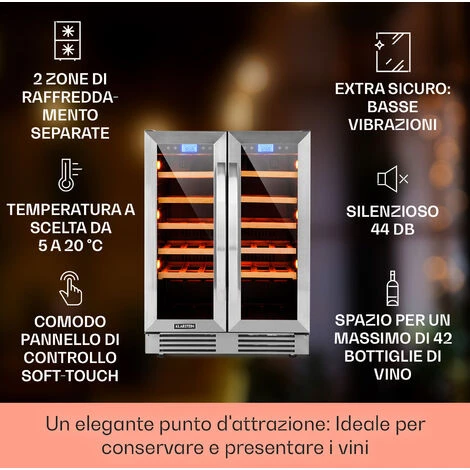 Klarstein Vinovilla 42 Twin Built-In Duo Frigovino A Due Zone 126l 42 Bott. 3 Colori Vetro 4 Klarstein Vinovilla 42 Twin Built-In Duo Frigovino A Due Zone 126l 42 Bott. 3 Colori Vetro - immagine 2