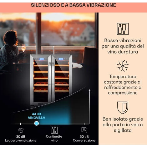Klarstein Vinovilla 42 Twin Built-In Duo Frigovino A Due Zone 126l 42 Bott. 3 Colori Vetro 6 Klarstein Vinovilla 42 Twin Built-In Duo Frigovino A Due Zone 126l 42 Bott. 3 Colori Vetro - immagine 4