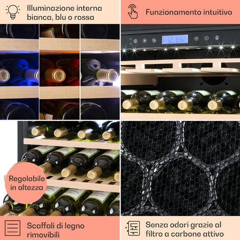 Klarstein Vinovilla Grande 165 Built-in Uno - Frigorifero Per Vini, 425 L, 165 Bottiglie, Luce A 3 Colori, Sportello In Vetro 7 Klarstein Vinovilla Grande 165 Built-in Uno - Frigorifero Per Vini, 425 L, 165 Bottiglie, Luce A 3 Colori, Sportello In Vetro - immagine 5