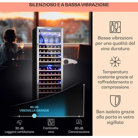 Klarstein Vinovilla Grande 165 Built-in Duo - Frigorifero Per Vini, 425 L, 165 Bottiglie, Luce A 3 Colori, Sportello In Vetro 6 Klarstein Vinovilla Grande 165 Built-in Duo - Frigorifero Per Vini, 425 L, 165 Bottiglie, Luce A 3 Colori, Sportello In Vetro - immagine 4