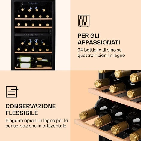 Klarstein Barossa 34 Duo - Frigorifero Per Vini, 34 Bottiglie, 80 Litri, 2 Zone, Controllo Touch 7 Klarstein Barossa 34 Duo - Frigorifero Per Vini, 34 Bottiglie, 80 Litri, 2 Zone, Controllo Touch - immagine 5