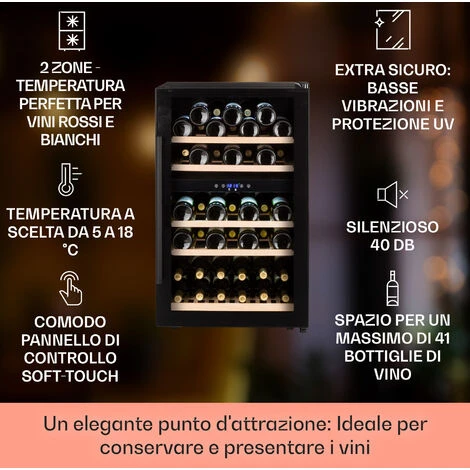 Klarstein Barossa 40 Duo - Frigorifero Per Vini, 2 Zone, 41 Bottiglie, Porta Di Vetro, Touch, LED 4 Klarstein Barossa 40 Duo - Frigorifero Per Vini, 2 Zone, 41 Bottiglie, Porta Di Vetro, Touch, LED - immagine 2