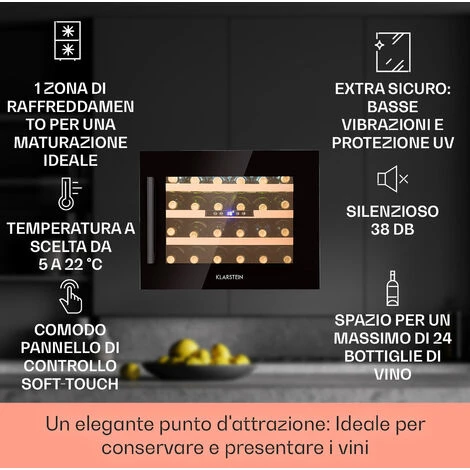 Klarstein Vinsider 24 Built-In Uno Onyx Exition Frigorifero Per Vini Da Incasso 24 Bottiglie 57 L 4 Klarstein Vinsider 24 Built-In Uno Onyx Exition Frigorifero Per Vini Da Incasso 24 Bottiglie 57 L - immagine 2