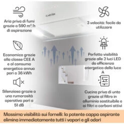 Klarstein Kronleuchter L Cappa A Isola 60cm Scarico: 590m³/h LED Touch Bianco -Negozio Di Elettrodomestici 14062089 2