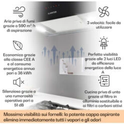 Klarstein Kronleuchter XL Cappa A Isola 90cm Scarico: 590m³/h LED Touch Nero 8 Klarstein Kronleuchter XL Cappa A Isola 90cm Scarico: 590m³/h LED Touch Nero -Negozio Di Elettrodomestici 14062090 2