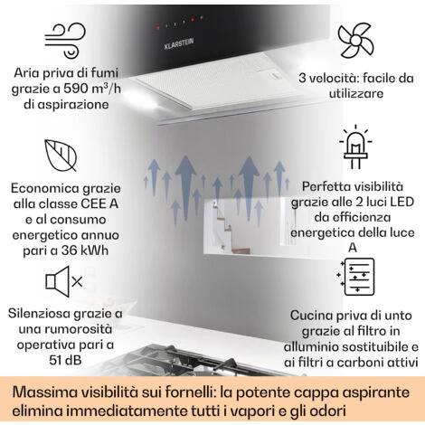 Klarstein Kronleuchter XL Cappa A Isola 90cm Scarico: 590m³/h LED Touch Nero 4 Klarstein Kronleuchter XL Cappa A Isola 90cm Scarico: 590m³/h LED Touch Nero - immagine 2