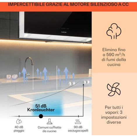 Klarstein Kronleuchter XL Cappa A Isola 90cm Scarico: 590m³/h LED Touch Nero 5 Klarstein Kronleuchter XL Cappa A Isola 90cm Scarico: 590m³/h LED Touch Nero - immagine 3