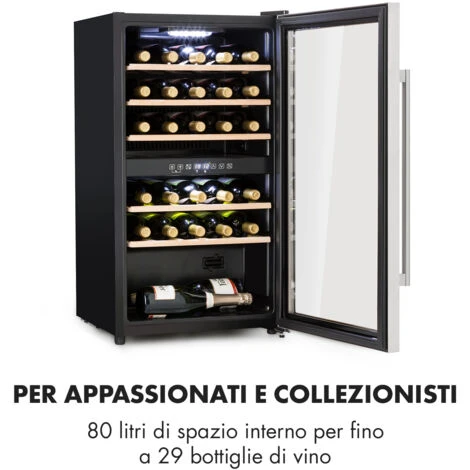 Klarstein Vinamour 29 Duo - Frigorifero Per Vini, 2 Zone, 80 L/29 Bottiglie, 5-22°C, Touch 5 Klarstein Vinamour 29 Duo - Frigorifero Per Vini, 2 Zone, 80 L/29 Bottiglie, 5-22°C, Touch - immagine 3