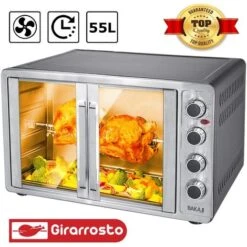 Forno Fornetto Elettrico Ventilato 55 Lt 2200 W Luce Doppia Porta Girarrosto