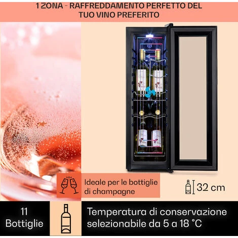 Klarstein Shiraz 12 Slim Uno - Frigorifero Per Vini, 32 L/12 Bottiglie, Touch, 85 W, 5-18 °C, LED 5 Klarstein Shiraz 12 Slim Uno - Frigorifero Per Vini, 32 L/12 Bottiglie, Touch, 85 W, 5-18 °C, LED - immagine 3