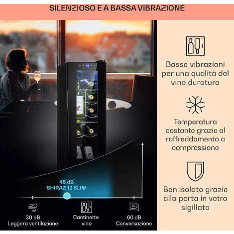 Klarstein Shiraz 12 Slim Uno - Frigorifero Per Vini, 32 L/12 Bottiglie, Touch, 85 W, 5-18 °C, LED 6 Klarstein Shiraz 12 Slim Uno - Frigorifero Per Vini, 32 L/12 Bottiglie, Touch, 85 W, 5-18 °C, LED - immagine 4