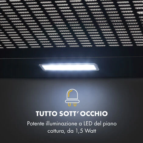 Klarstein Capannina Cappa Sottopensile 60cm 166m³/h LED Acciaio Inox Nero 6 Klarstein Capannina Cappa Sottopensile 60cm 166m³/h LED Acciaio Inox Nero - immagine 4