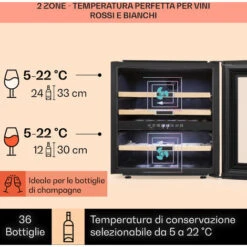 Klarstein Vinsider 36 Frigorifero Per Vini, 2 Zone Di Raffreddamento, 5-22°C, 85l, Acciaio Inossidabile -Negozio Di Elettrodomestici 22853950 3