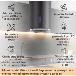 Klarstein Klarstein Beretta Cappa Aspirante A Isola Ø35cm A Ricircolo 650m³/h LED Nero -Negozio Di Elettrodomestici 22853997 2