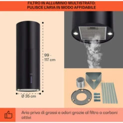 Klarstein Klarstein Beretta Cappa Aspirante A Isola Ø35cm A Ricircolo 650m³/h LED Nero -Negozio Di Elettrodomestici 22853997 5