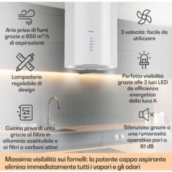 Klarstein Beretta Cappa Aspirante A Isola Ø35cm A Ricircolo 650m³/h LED Bianco 8 Klarstein Beretta Cappa Aspirante A Isola Ø35cm A Ricircolo 650m³/h LED Bianco -Negozio Di Elettrodomestici 22854001 2