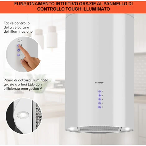 Klarstein Beretta Cappa Aspirante A Isola Ø35cm A Ricircolo 650m³/h LED Bianco 6 Klarstein Beretta Cappa Aspirante A Isola Ø35cm A Ricircolo 650m³/h LED Bianco - immagine 4