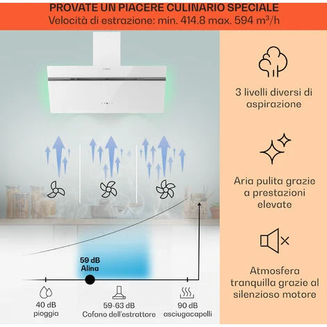 Klarstein Alina Cappa Aspirante 90 Cm 600 M³/h Luce Ambiente Frontale Di Vetro Bianco 5 Klarstein Alina Cappa Aspirante 90 Cm 600 M³/h Luce Ambiente Frontale Di Vetro Bianco - immagine 3
