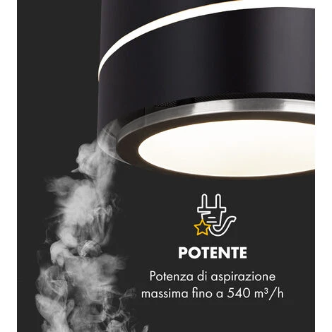 Klarstein Tron Ambience Cappa Aspirante A Isola Ø38cm Ricircolo 540m³/h LED Nero 4 Klarstein Tron Ambience Cappa Aspirante A Isola Ø38cm Ricircolo 540m³/h LED Nero - immagine 2