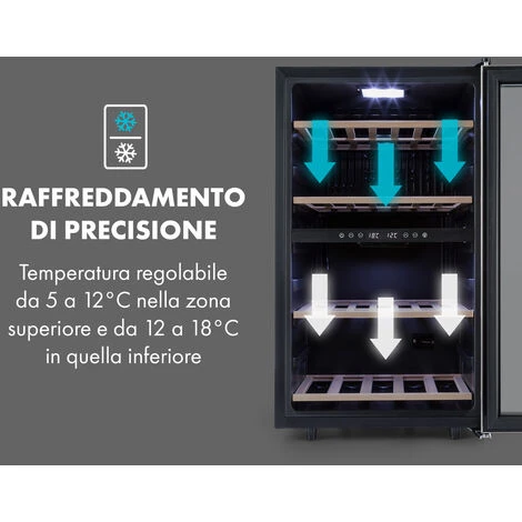Klarstein Vinamour 45D Frigorifero Per Vini 2 Zone 118 L/45 Bottiglie 5-18 °C Inox 6 Klarstein Vinamour 45D Frigorifero Per Vini 2 Zone 118 L/45 Bottiglie 5-18 °C Inox - immagine 5