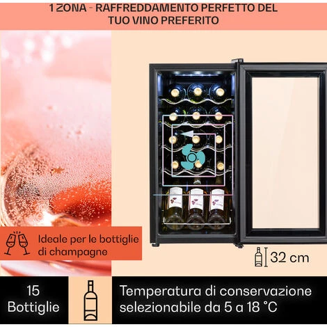 Klarstein Shiraz 15 Slim Uno - Frigorifero Per Vini, 44 L, Pannello Di Controllo Touch, 5-18°C 5 Klarstein Shiraz 15 Slim Uno - Frigorifero Per Vini, 44 L, Pannello Di Controllo Touch, 5-18°C - immagine 3