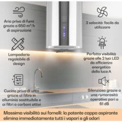 Klarstein Beretta Cappa A Isola Ø35cm Scarico/Ricircolo 650m³/h LED Acciaio Inox -Negozio Di Elettrodomestici 35444384 2