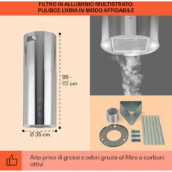 Klarstein Beretta Cappa A Isola Ø35cm Scarico/Ricircolo 650m³/h LED Acciaio Inox -Negozio Di Elettrodomestici 35444384 5