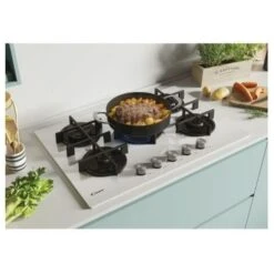 Candy CVG6BR4WPW Piano Cottura A Gas 4 Zone Griglie In Ghisa 60 Cm Vetro Temperato Bianco -Negozio Di Elettrodomestici 36882654 2