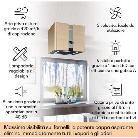 Klarstein Futurelight Smart - Cappa Aspirante A Isola, Ricircolo, 420 M³/h, LED, Acciaio Inox 4 Klarstein Futurelight Smart - Cappa Aspirante A Isola, Ricircolo, 420 M³/h, LED, Acciaio Inox - immagine 2