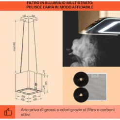 Klarstein Futurelight Smart - Cappa Aspirante A Isola, Ricircolo, 420 M³/h, LED, Acciaio Inox 11 Klarstein Futurelight Smart - Cappa Aspirante A Isola, Ricircolo, 420 M³/h, LED, Acciaio Inox -Negozio Di Elettrodomestici 50821641 5
