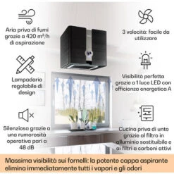 Klarstein Futurelight Smart - Cappa Aspirante A Isola, Ricircolo, 420 M³/h, LED, Acciaio Inox -Negozio Di Elettrodomestici 50821644 2