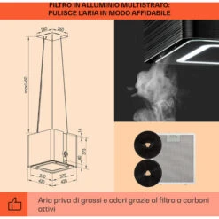 Klarstein Futurelight Smart - Cappa Aspirante A Isola, Ricircolo, 420 M³/h, LED, Acciaio Inox -Negozio Di Elettrodomestici 50821644 5