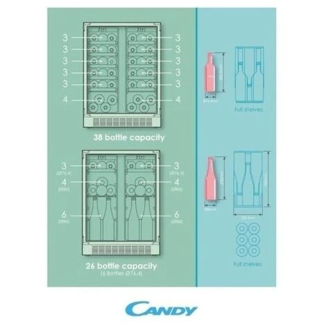 Candy CCVB 60D/1 Cantinetta Vino 38 Bottiglie Classe Energetica G Ripiani In Legno Illuminazione A Led Controllo Digitale 81 Cm Nero 4 Candy CCVB 60D/1 Cantinetta Vino 38 Bottiglie Classe Energetica G Ripiani In Legno Illuminazione A Led Controllo Digitale 81 Cm Nero - immagine 2