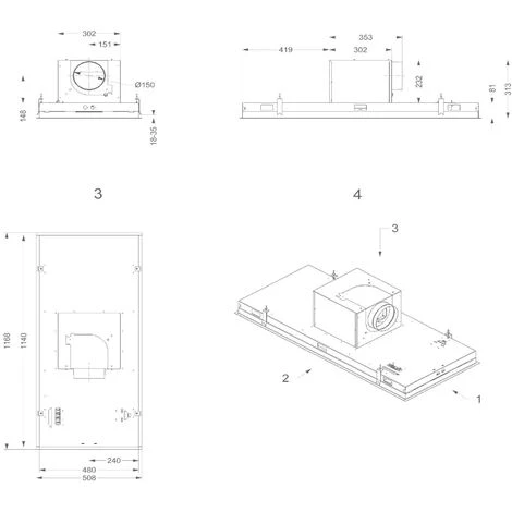 Unità Filtrante 120cm 693m3/h In Acciaio Inox - 6840 - Novy 6 Unità Filtrante 120cm 693m3/h In Acciaio Inox - 6840 - Novy - immagine 4