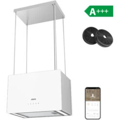 CIARRA Cappa A Isola Smart 48cm CD4850S - Bianco, 3 Velocità, Estrazione 650m³/h, Controllo Wi-Fi, Filtri Rimovibili E Lavabili