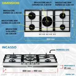 PremierTech PC905GW Piano Cottura A Gas Bianco Da 90cm (86cm) 5 Fuochi In Vetro 9 PremierTech PC905GW Piano Cottura A Gas Bianco Da 90cm (86cm) 5 Fuochi In Vetro -Negozio Di Elettrodomestici 70294353 3