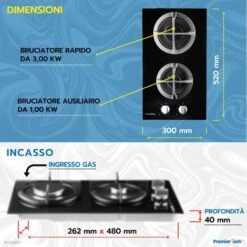 PremierTech PC2G30V Piano Cottura A Gas 2 Fuochi 30cm Vetro 9 PremierTech PC2G30V Piano Cottura A Gas 2 Fuochi 30cm Vetro -Negozio Di Elettrodomestici 70294366 4