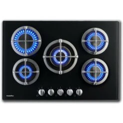 PremierTech PC5G75V Piano Cottura A Gas 5 Fuochi 75cm Vetro Nero 8 PremierTech PC5G75V Piano Cottura A Gas 5 Fuochi 75cm Vetro Nero -Negozio Di Elettrodomestici 70294397 2