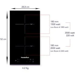 PT-PC2I PremierTech Piano Cottura Induzione 30cm 2 Fuochi Da Incasso Funzione Boost Touch Control Display Led Vetro Front Edge -Negozio Di Elettrodomestici 77553661 3