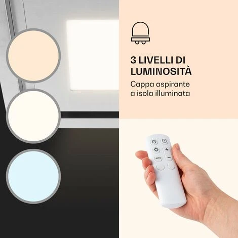 Klarstein Remy Brilliant Edition- Cappa A Isola, 90 Cm, 609 M³/h, Classe Energetica A, LED, Vetro 5 Klarstein Remy Brilliant Edition- Cappa A Isola, 90 Cm, 609 M³/h, Classe Energetica A, LED, Vetro - immagine 3