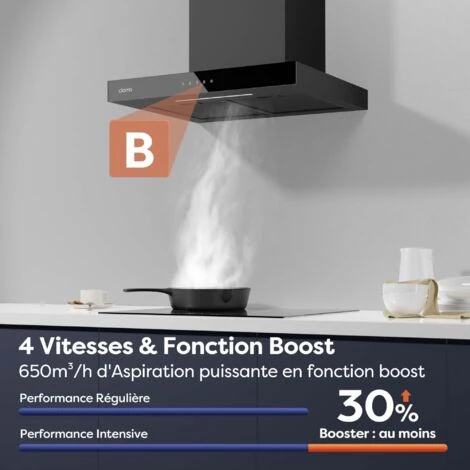 Cappa Ciarra Touch Screen A Parete 60cm, 650m3/h, 4 Velocità Booster, LED Dimmerabile - Nero CD6102B 5 Cappa Ciarra Touch Screen A Parete 60cm, 650m3/h, 4 Velocità Booster, LED Dimmerabile - Nero CD6102B - immagine 3