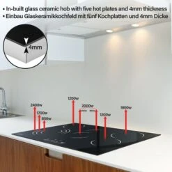 Piano Di Cottura In Vetroceramica - 5 Fuochi, 8600W, Da 77 Cm, 9 Livelli Di Potenza, Controllo Touch, Timer, Blocco Di Sicurezza -Negozio Di Elettrodomestici 82402796 2