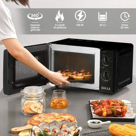 Forno Fornetto Microonde Elettrico 20Lt 700W 6 Livelli Di Potenza Timer Nero 4 Forno Fornetto Microonde Elettrico 20Lt 700W 6 Livelli Di Potenza Timer Nero - immagine 2