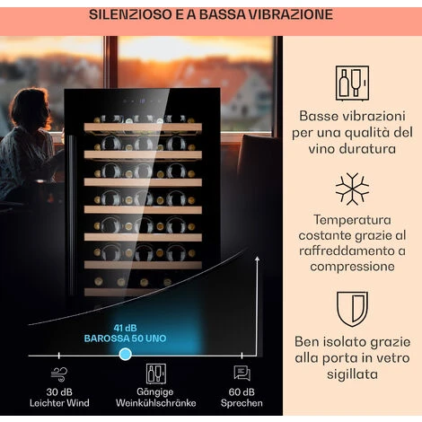 Klarstein Barossa 50 Uno - Frigorifero Per Vini, 1 Zona, 120 Litri/50 Bottiglie, Display Touch 6 Klarstein Barossa 50 Uno - Frigorifero Per Vini, 1 Zona, 120 Litri/50 Bottiglie, Display Touch - immagine 4