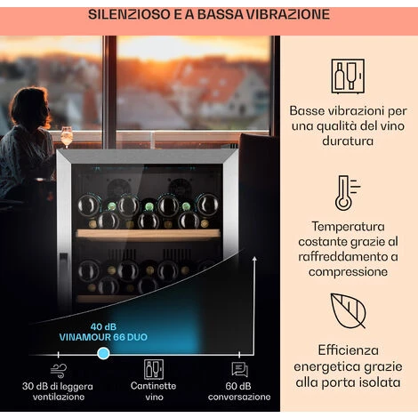 Klarstein Vinamour 66 Duo - Frigorifero Per Vini, 2 Zone, 204 L/79 Bottiglie, 5-18 °C, Touch 6 Klarstein Vinamour 66 Duo - Frigorifero Per Vini, 2 Zone, 204 L/79 Bottiglie, 5-18 °C, Touch - immagine 4