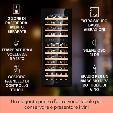 Klarstein Barossa 73 Duo - Frigorifero Per Vini, 2 Zone, 192 Litri, 73 Bottiglie, Display Touch 4 Klarstein Barossa 73 Duo - Frigorifero Per Vini, 2 Zone, 192 Litri, 73 Bottiglie, Display Touch - immagine 2